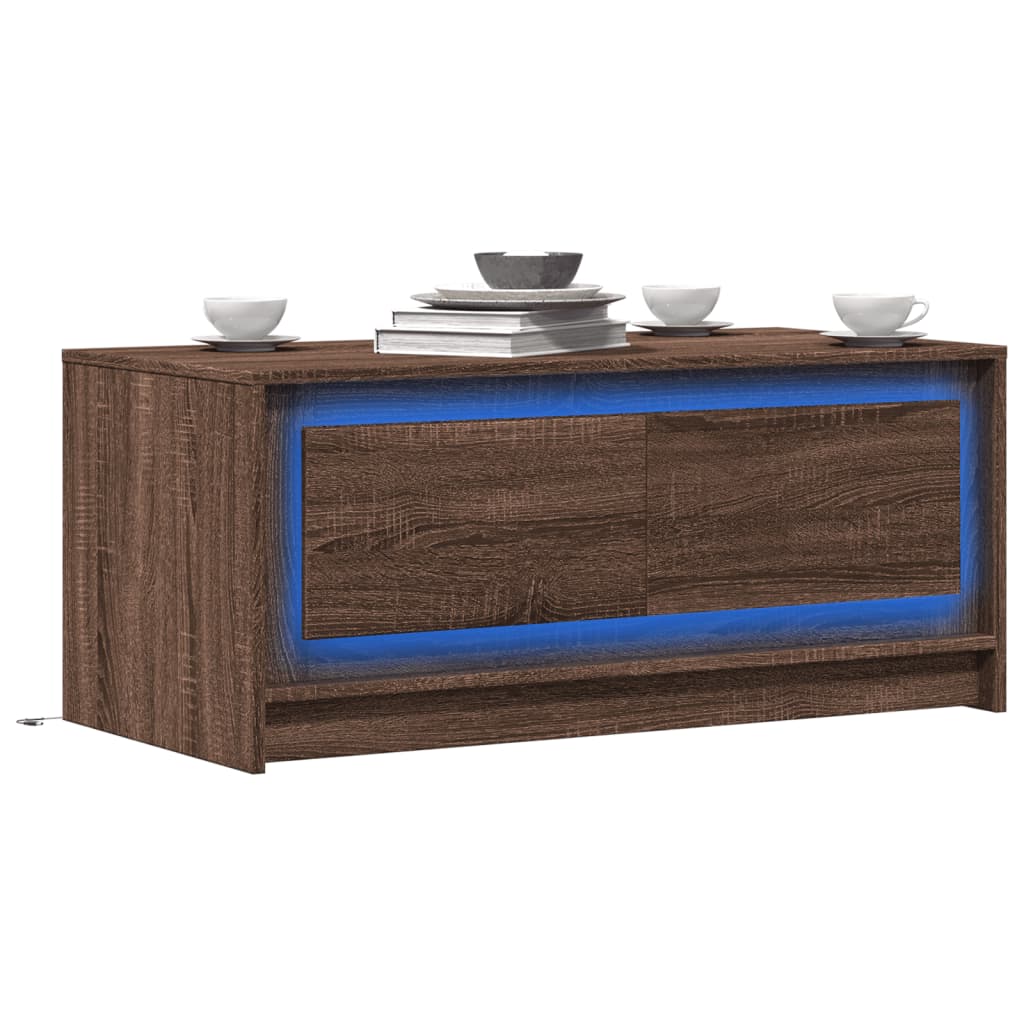 Mesa de centro con luces LED madera de ingeniería gris hormigón