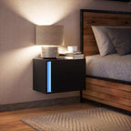 Mesita de noche de pared con luces LED negro