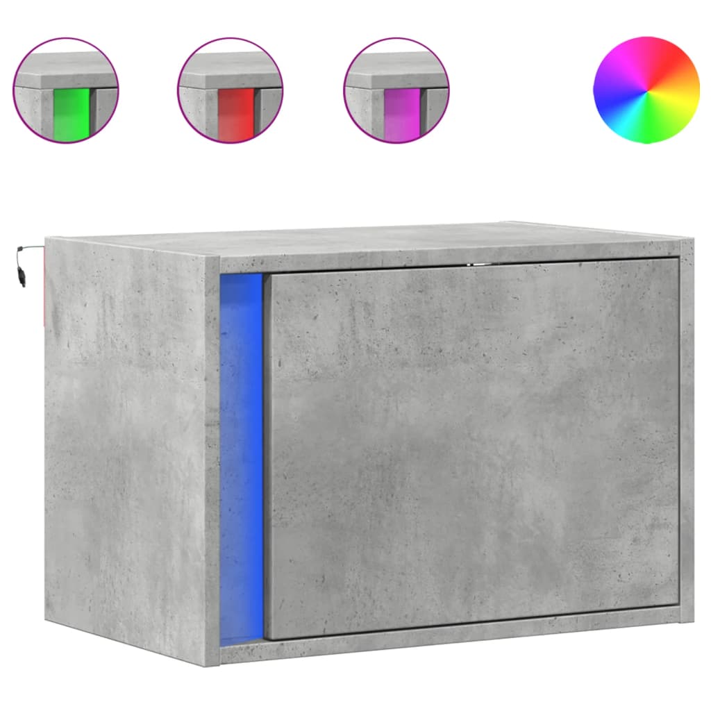 Mesita de noche de pared con luces LED gris hormigón