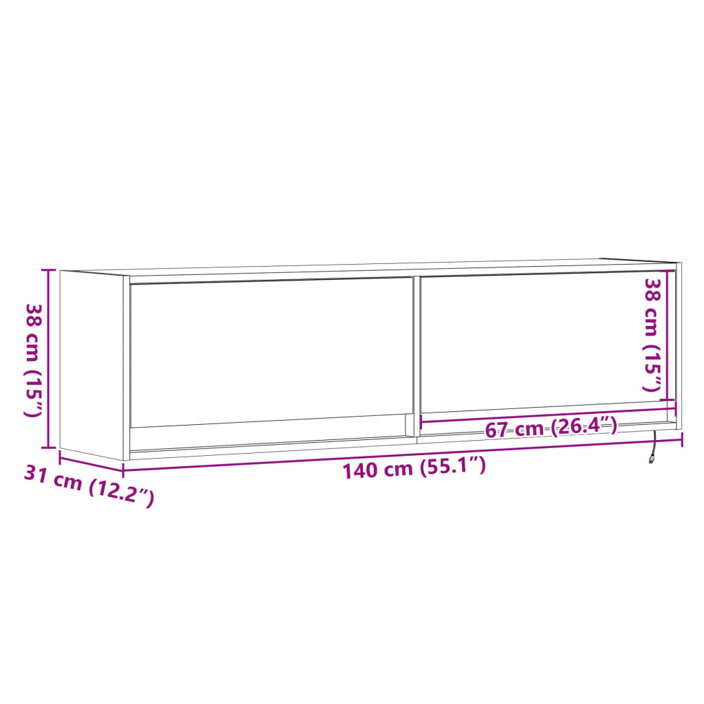 Mueble de pared TV con luces LED gris hormigón 140x31x38 cm