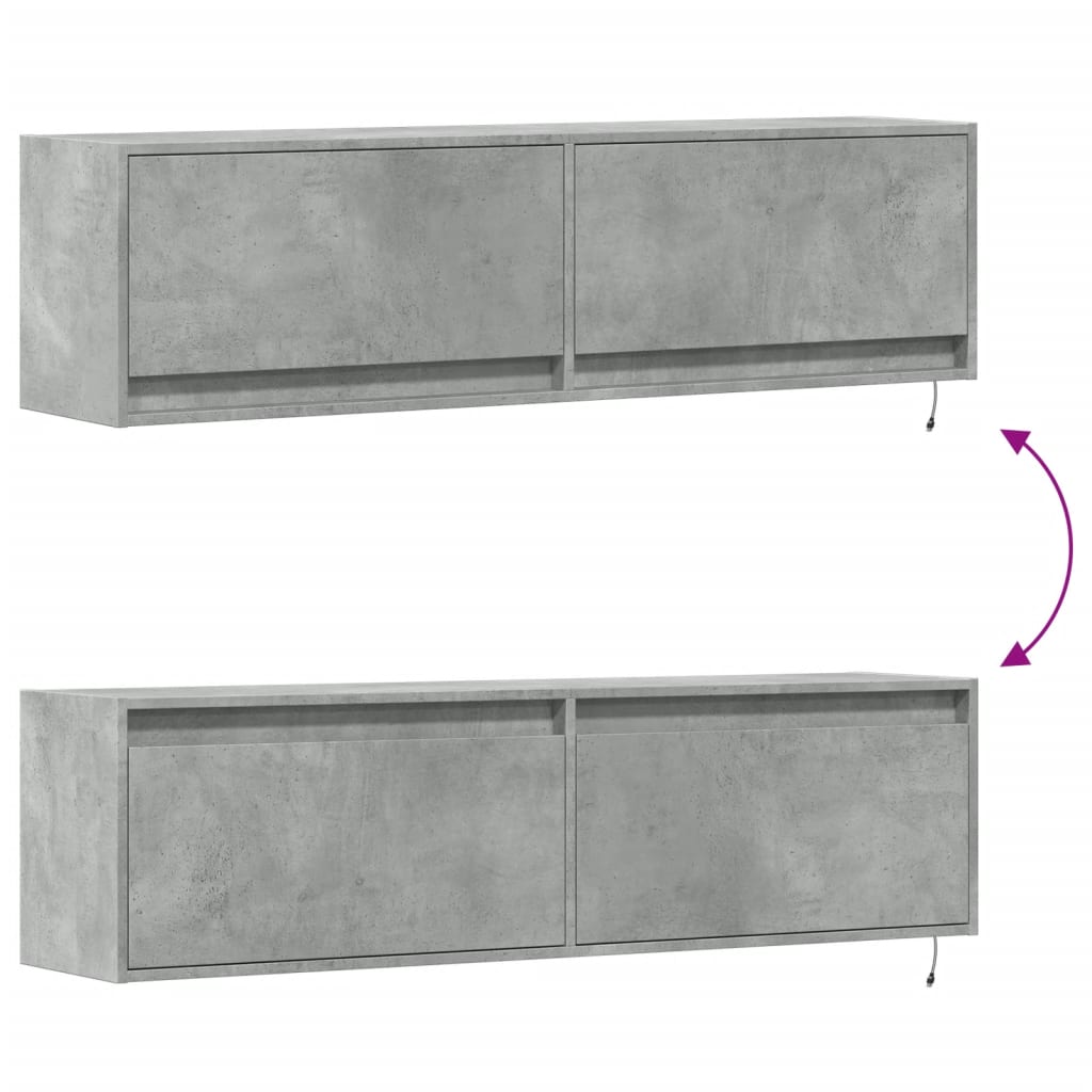 Mueble de pared TV con luces LED gris hormigón 140x31x38 cm