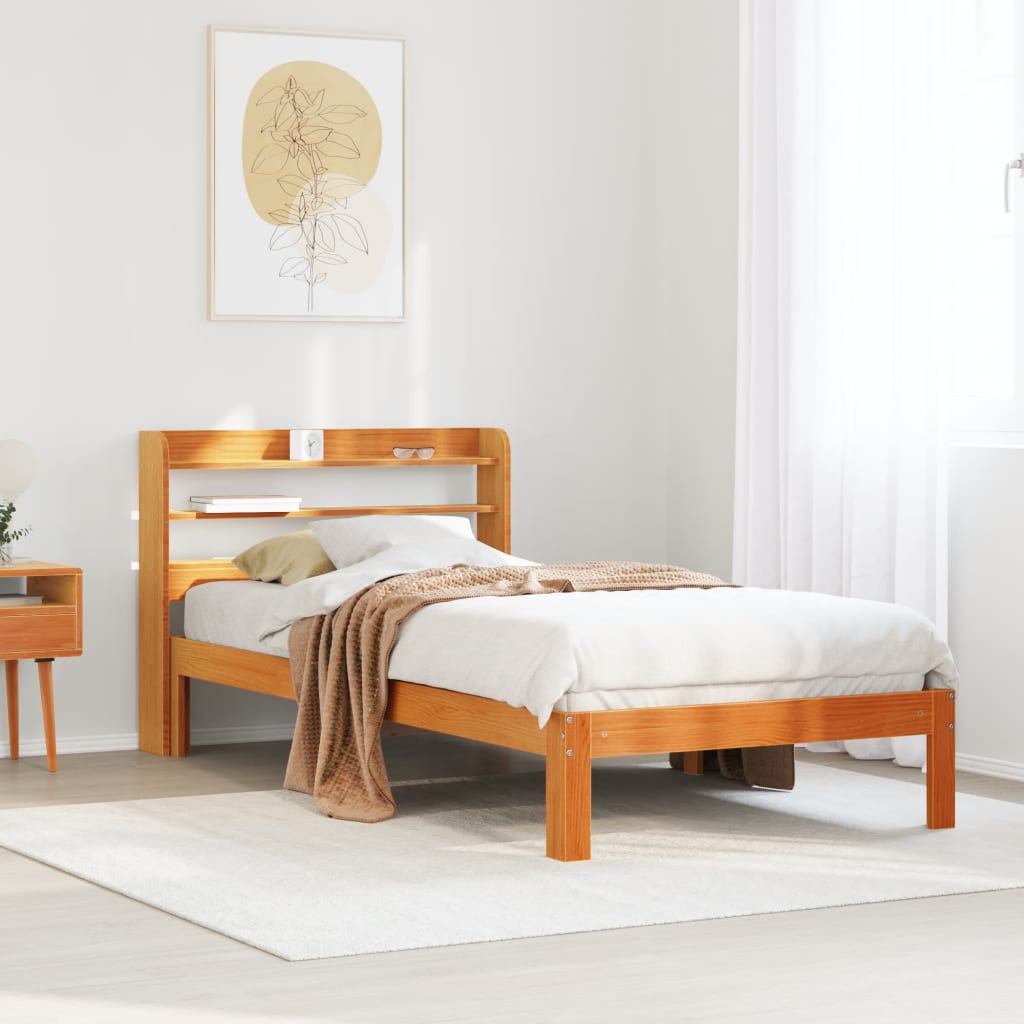 Cama sin colchón con cabecero madera de pino blanco 200x200 cm