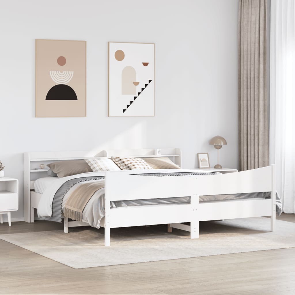 Estructura cama cabecero madera maciza pino blanco 180x200 cm