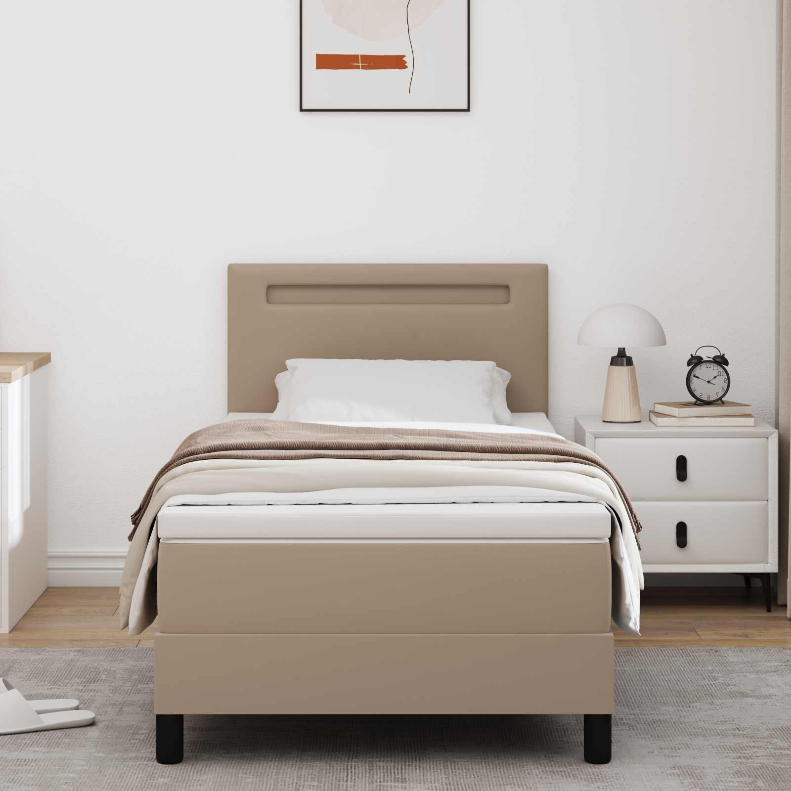 Cama Box Spring Cappuccino 100 x 200 cm Couro sintético