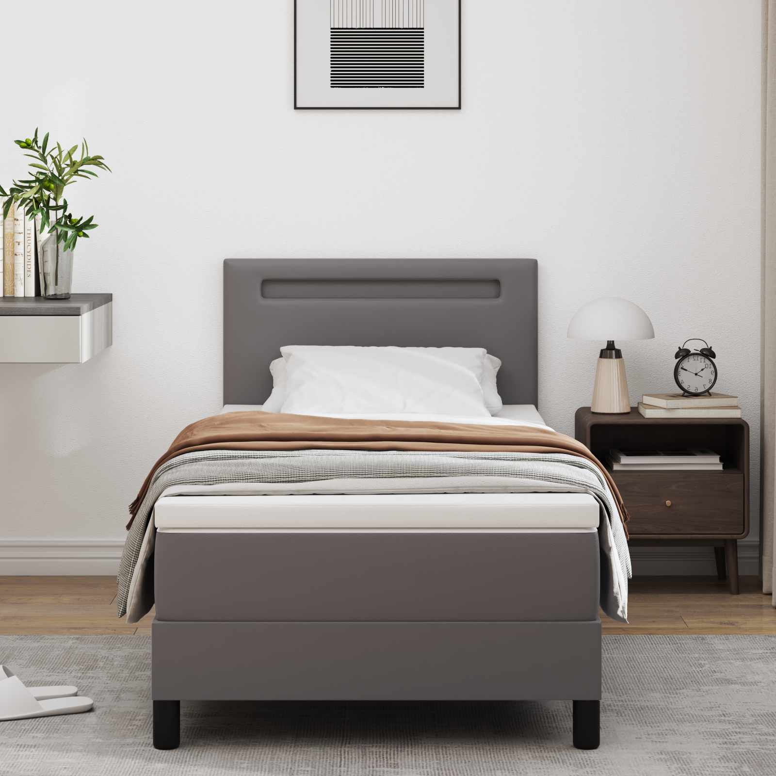 Cama Box Spring Cappuccino 100 x 200 cm Couro sintético