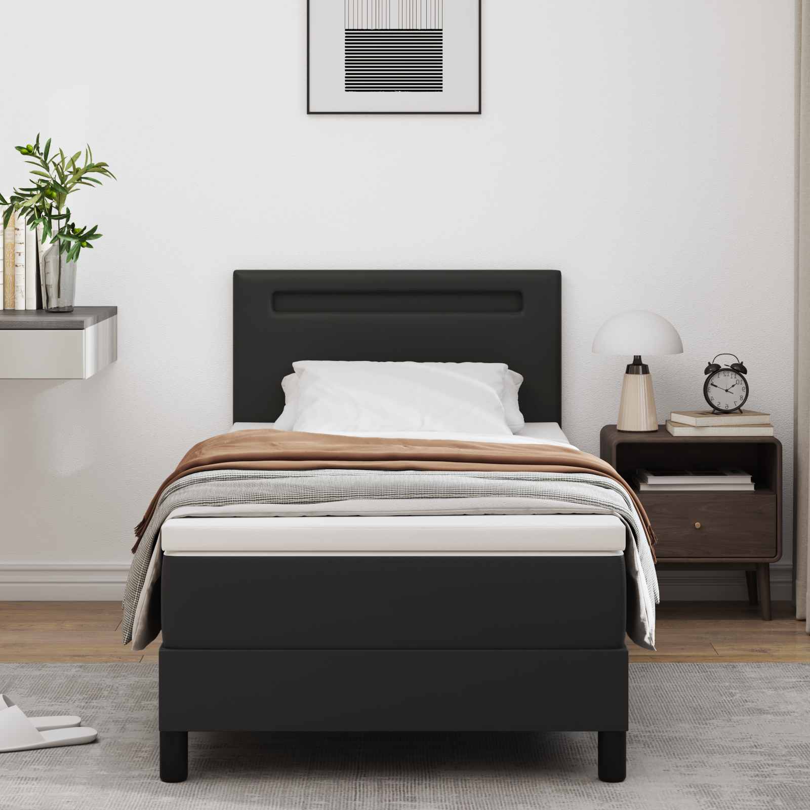 Cama Box Spring Cappuccino 100 x 200 cm Couro sintético