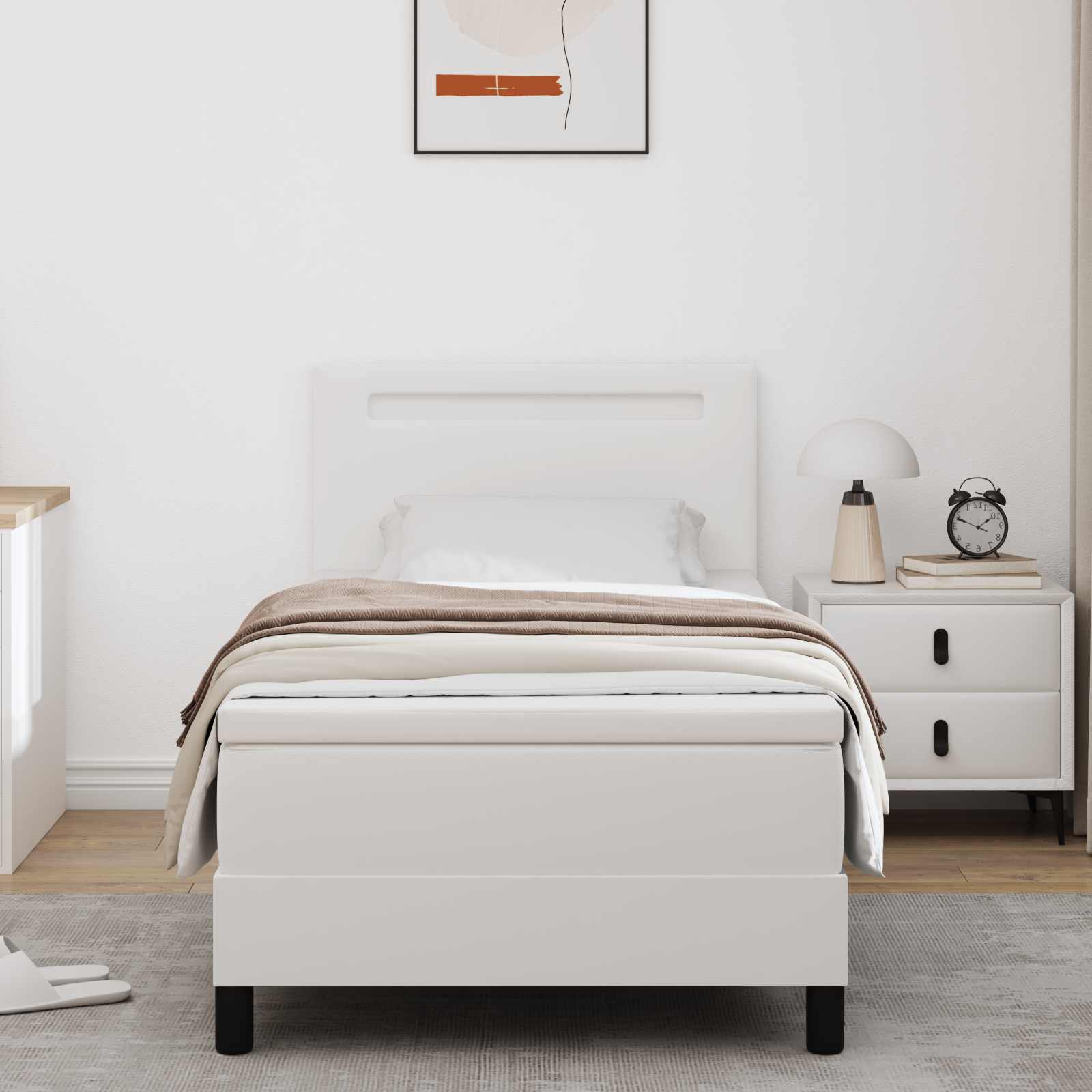 Cama Box Spring Cappuccino 100 x 200 cm Couro sintético