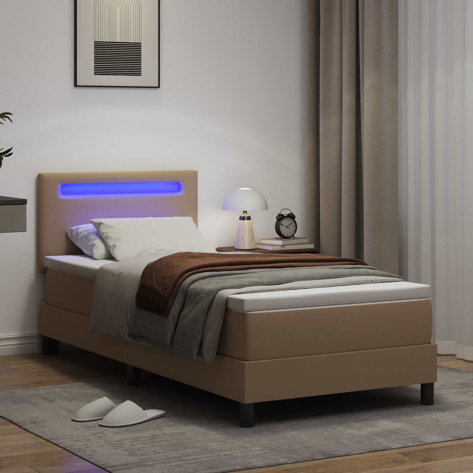 Cama tipo Box Spring Capuchino 100 x 200 cm Cuero sintético