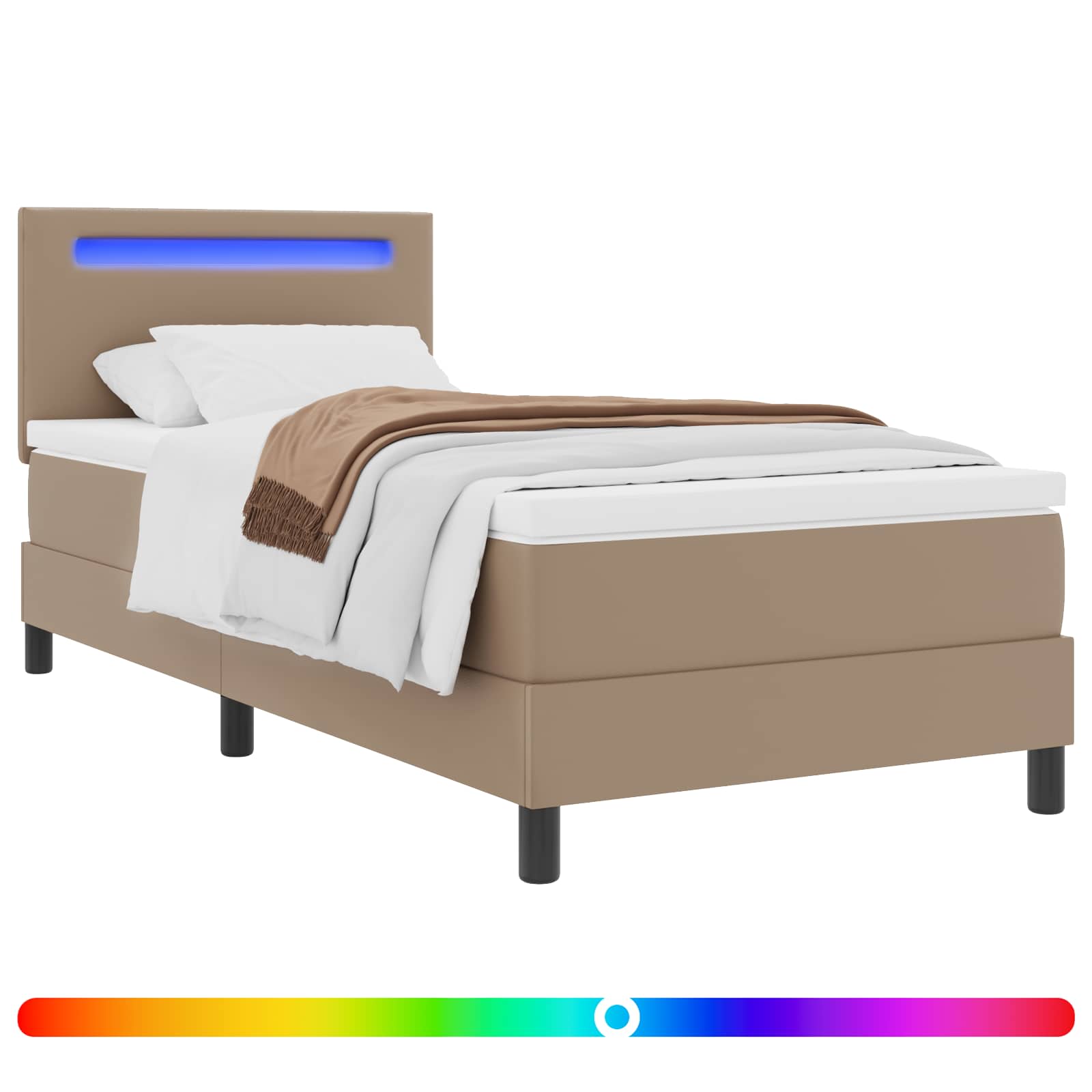 Cama tipo Box Spring Capuchino 100 x 200 cm Cuero sintético