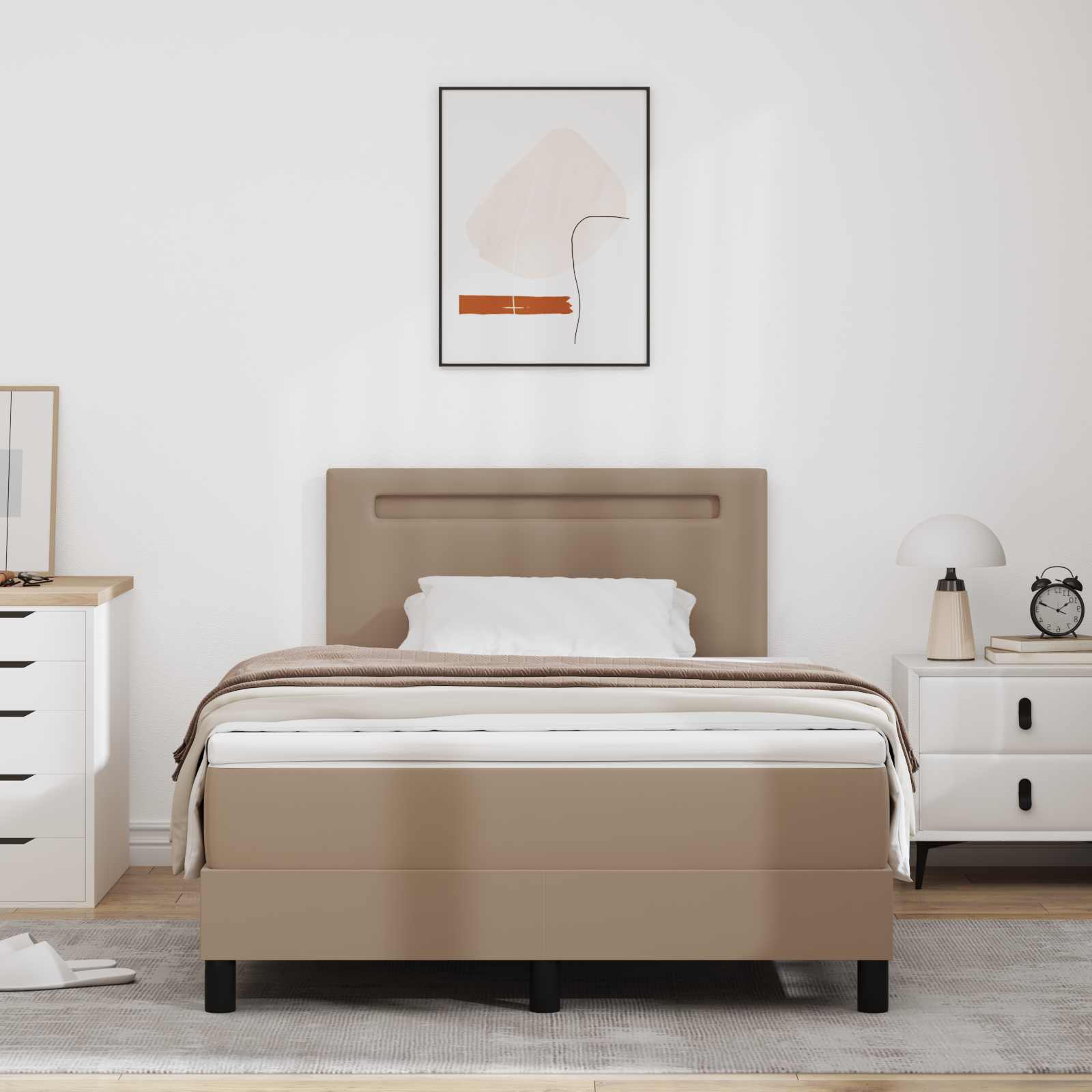 Cama Box Spring Cappuccino 100 x 200 cm Couro sintético