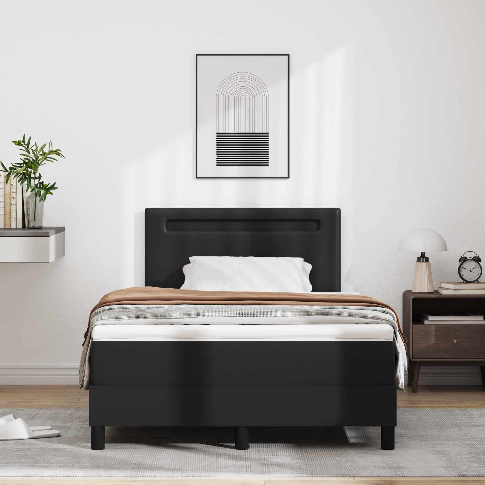 Cama Box Spring Cappuccino 100 x 200 cm Couro sintético