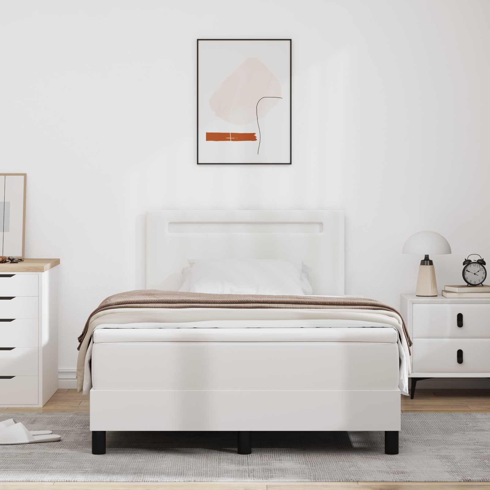 Cama Box Spring Cappuccino 100 x 200 cm Couro sintético