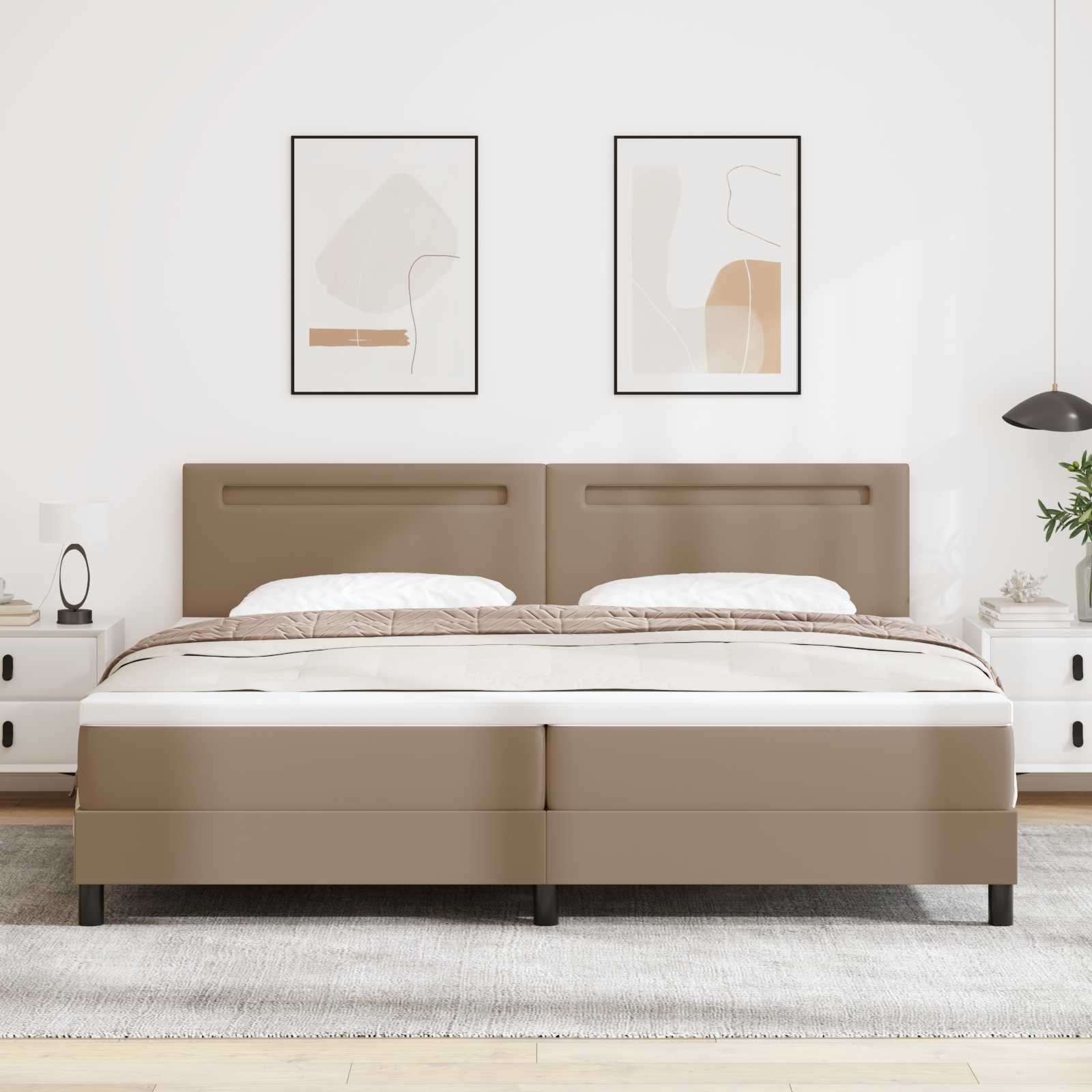 Cama Box Spring Cappuccino 100 x 200 cm Couro sintético