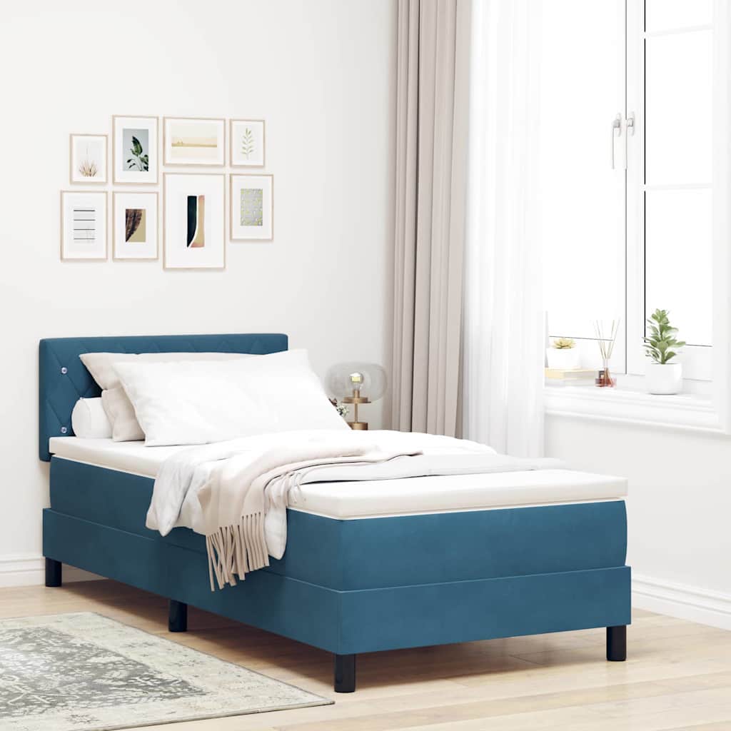 Cama tipo Box Spring Azul Oscuro 100 x 200 cm Terciopelo