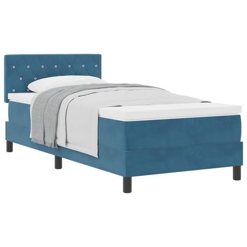 Cama tipo Box Spring Azul Oscuro 100 x 200 cm Terciopelo