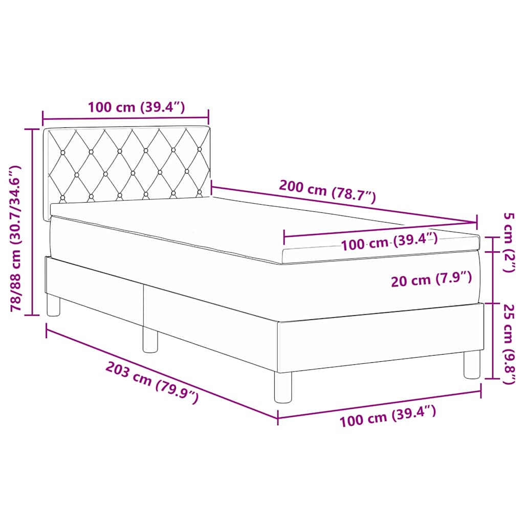 Cama tipo Box Spring Azul Oscuro 100 x 200 cm Terciopelo