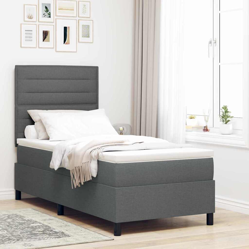 Box spring bed with blue mattress 100 x 200 cm fabric