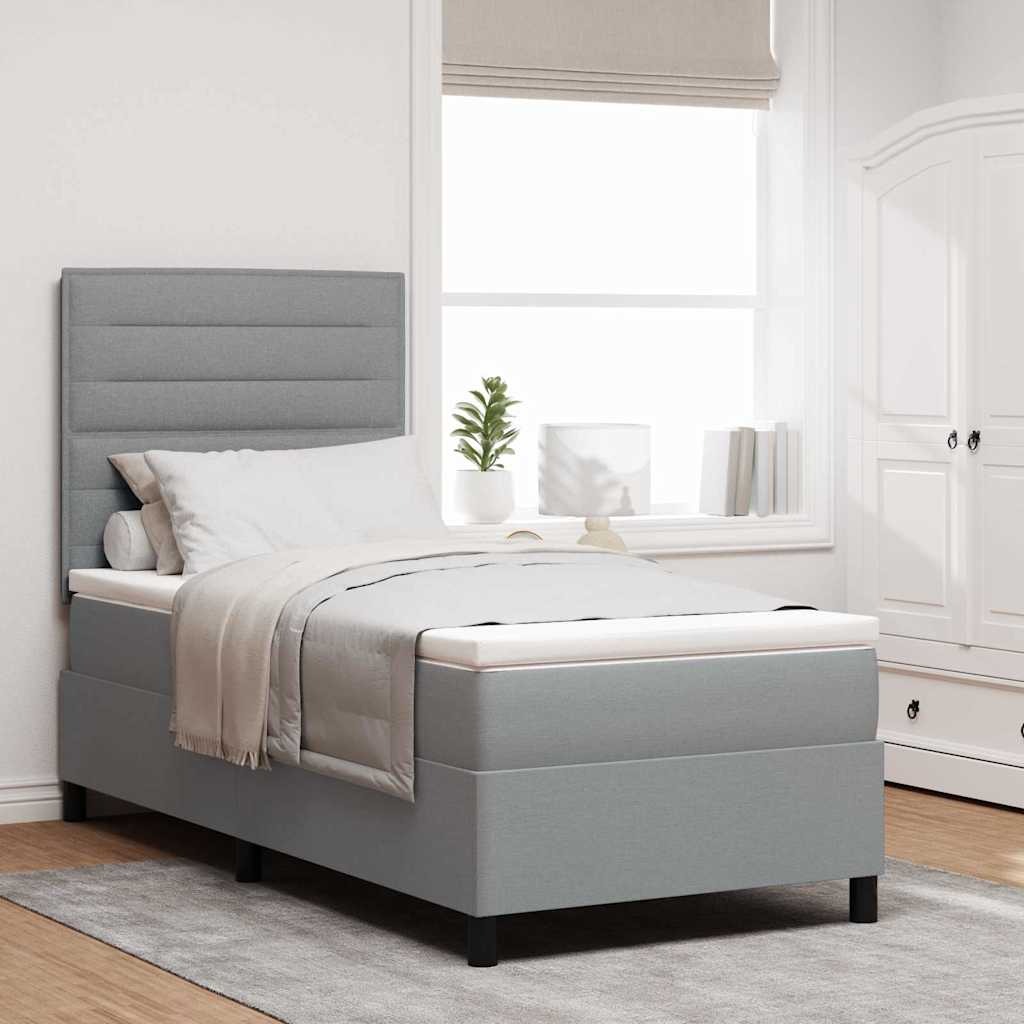 Box spring bed with blue mattress 100 x 200 cm fabric