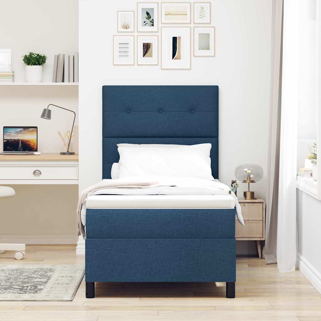 Cama tipo Box Spring con colchón Azul 100 x 200 cm tela