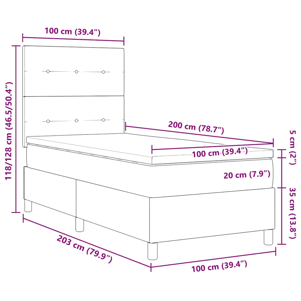 Cama tipo Box Spring con colchón Azul 100 x 200 cm tela