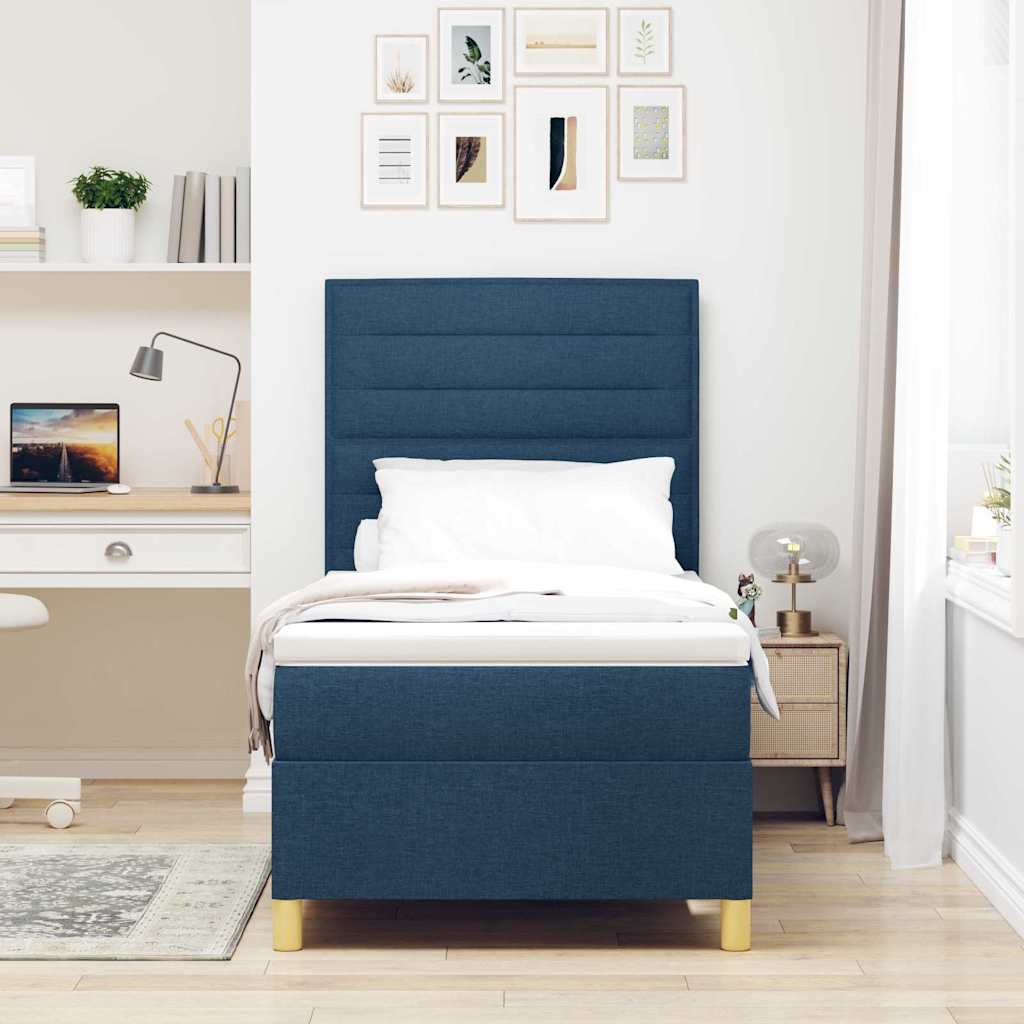 Cama tipo Box Spring com colchão Azul 100 x 200 cm tecido