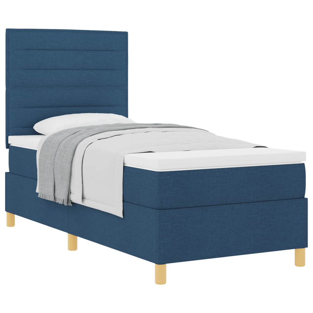 Cama tipo Box Spring com colchão Azul 100 x 200 cm tecido