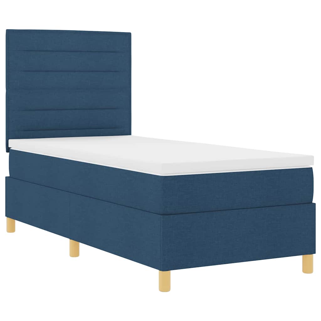Cama tipo Box Spring com colchão Azul 100 x 200 cm tecido