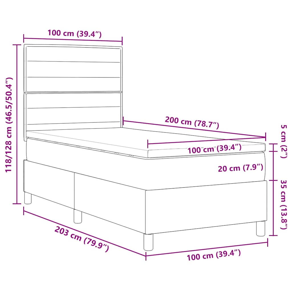 Cama tipo Box Spring com colchão Azul 100 x 200 cm tecido