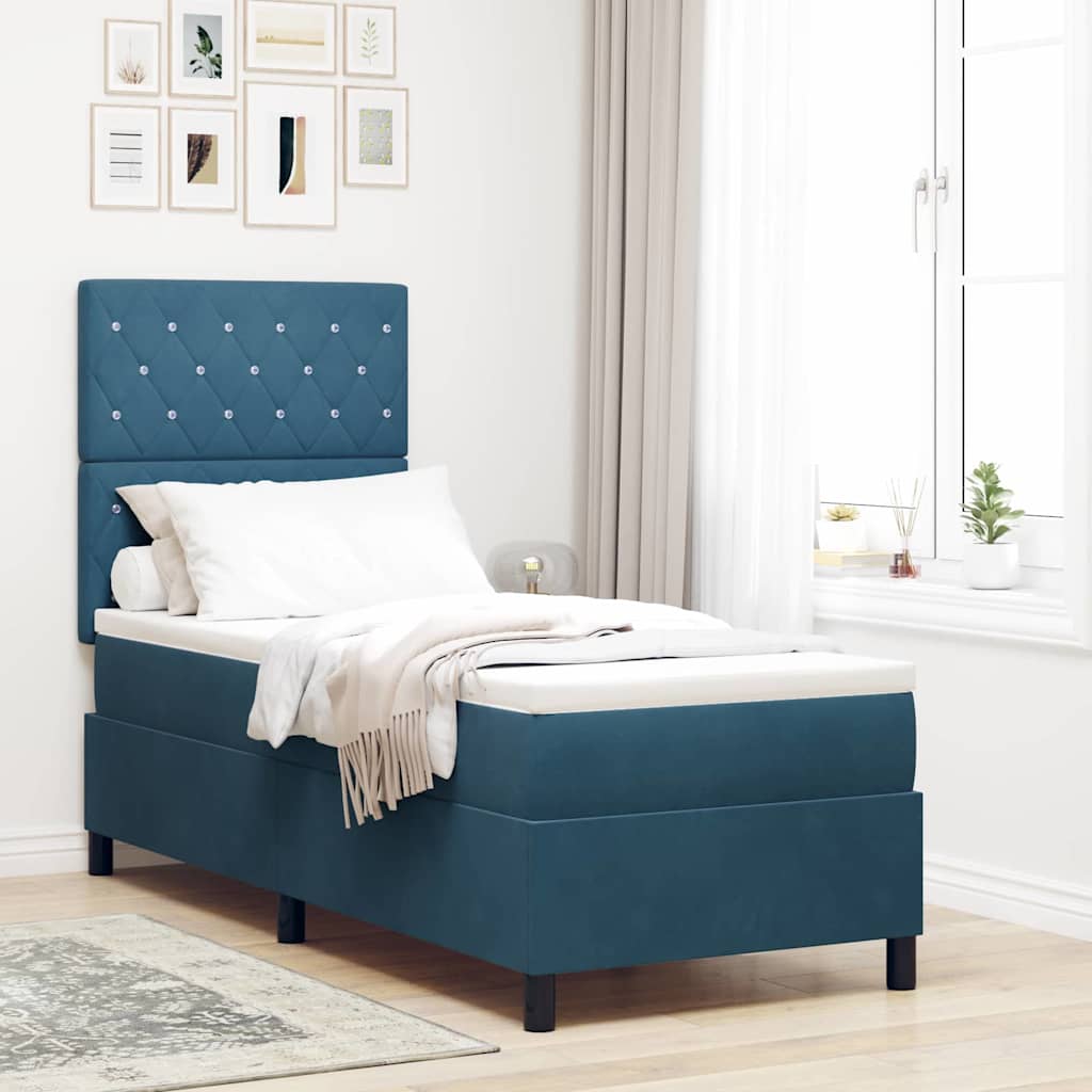 Cama Box Spring Azul Escuro 100 x 200 cm Veludo