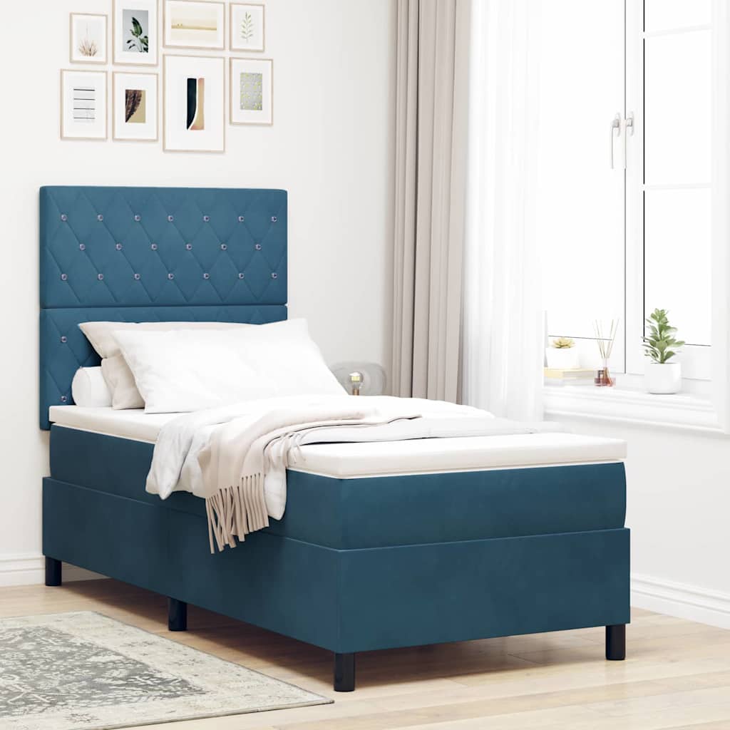 Cama Box Spring Azul Escuro 100 x 200 cm Veludo