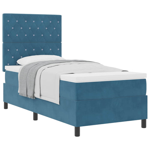 Cama tipo Box Spring Azul Oscuro 100 x 200 cm Terciopelo