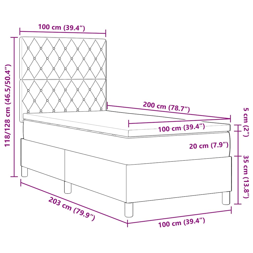 Cama Box Spring Azul Escuro 100 x 200 cm Veludo