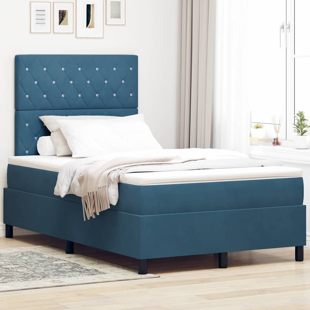 Cama Box Spring Azul Escuro 100 x 200 cm Veludo