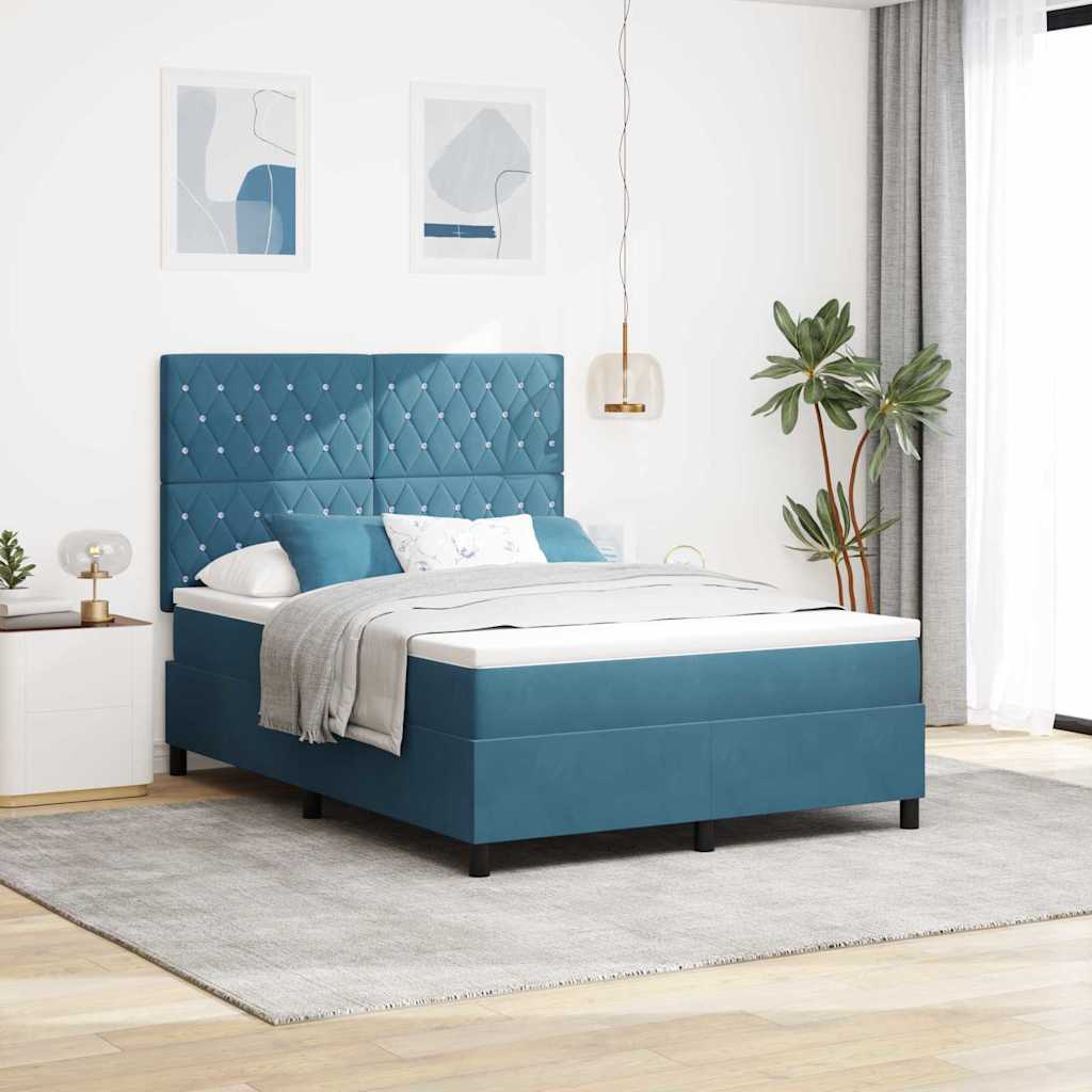 Cama Box Spring Azul Escuro 100 x 200 cm Veludo