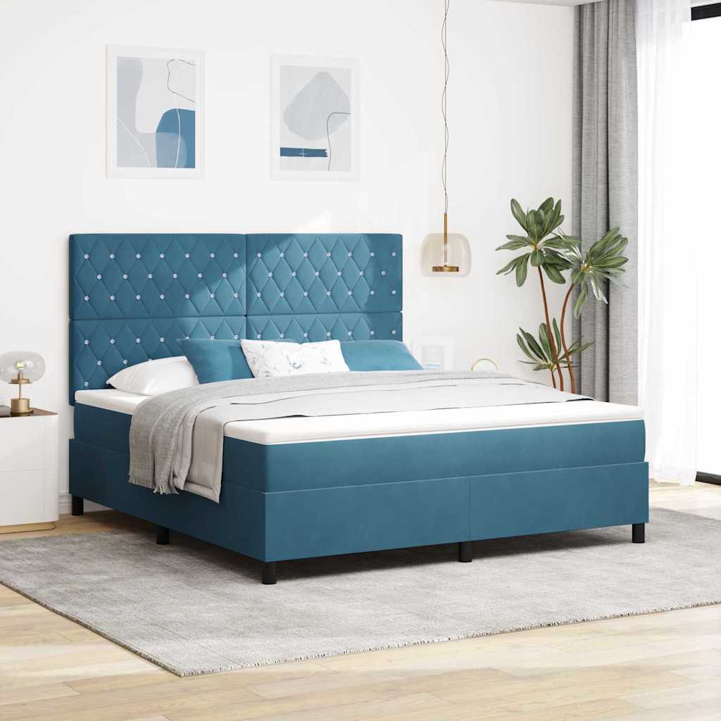 Cama Box Spring Azul Escuro 100 x 200 cm Veludo