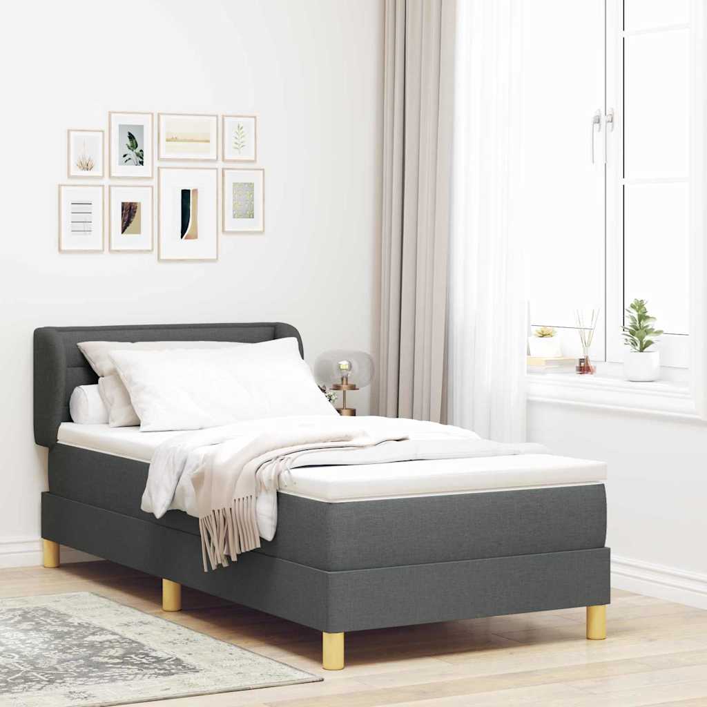 Dark Grey 140 x 200 cm Fabric Box Spring Bed with Headboard