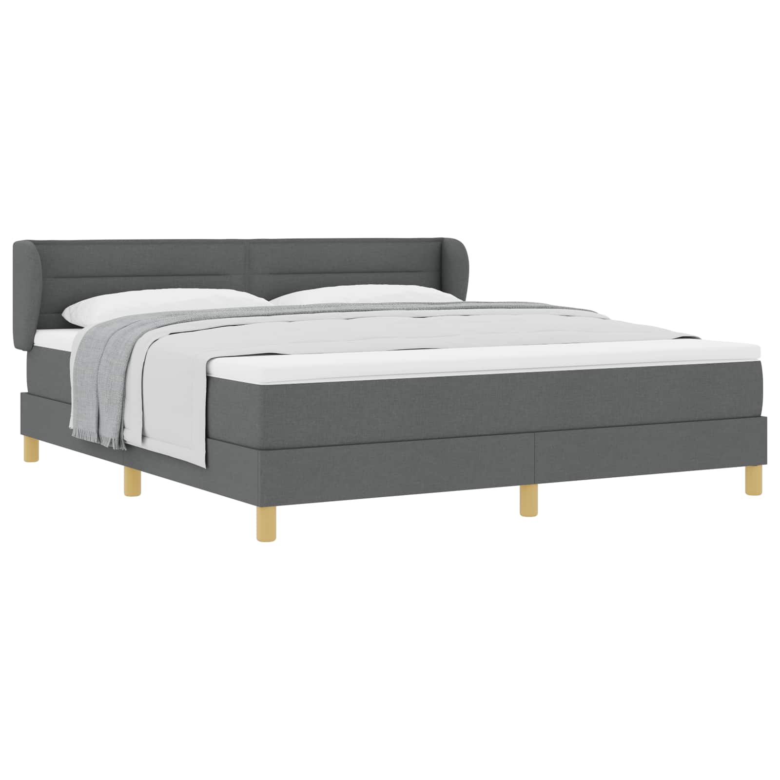 Dark Grey 140 x 200 cm Fabric Box Spring Bed with Headboard