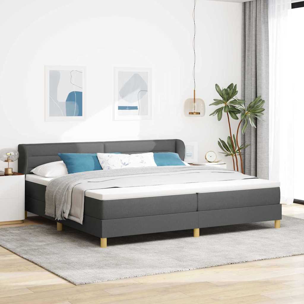 Dark Grey 140 x 200 cm Fabric Box Spring Bed with Headboard