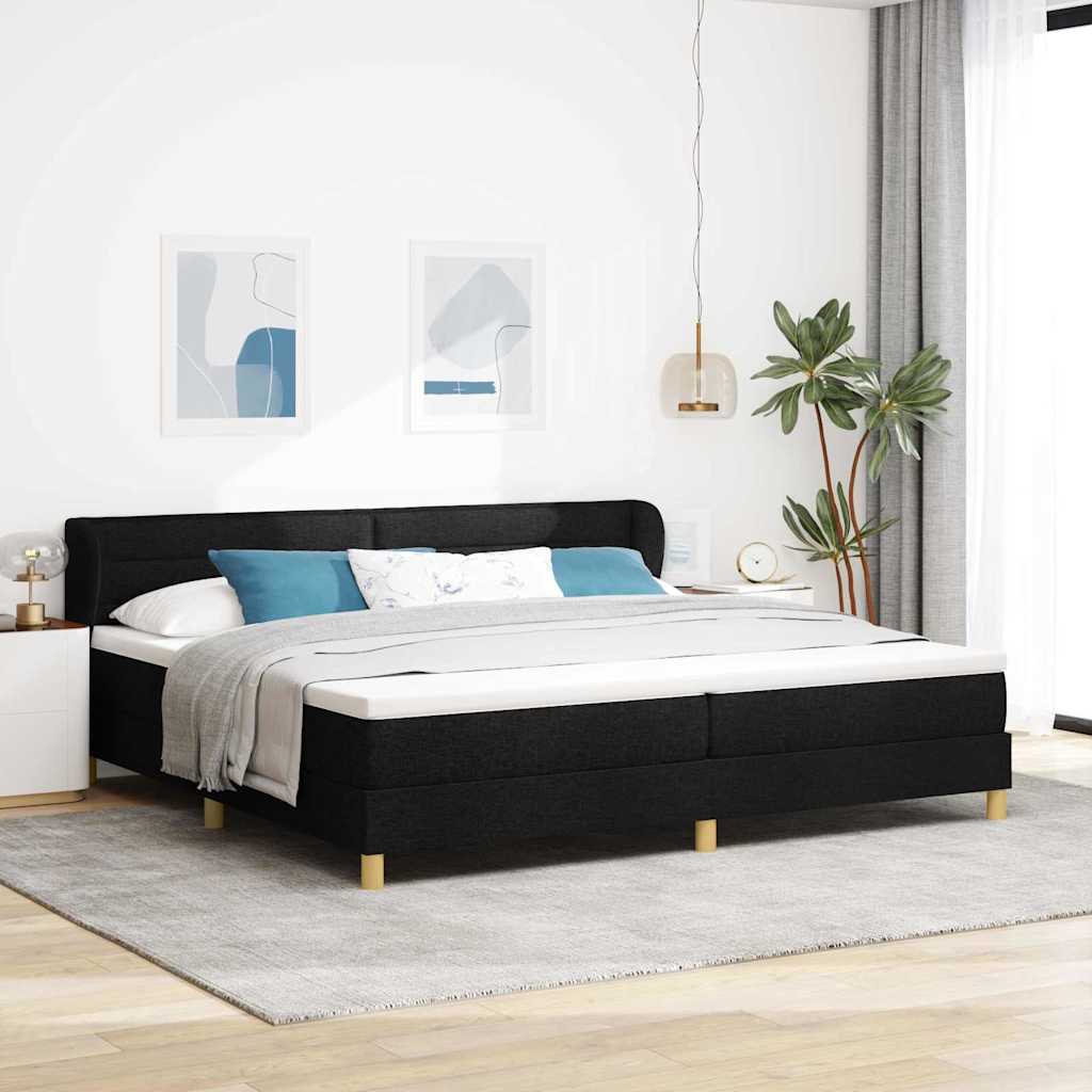 Dark Grey 140 x 200 cm Fabric Box Spring Bed with Headboard