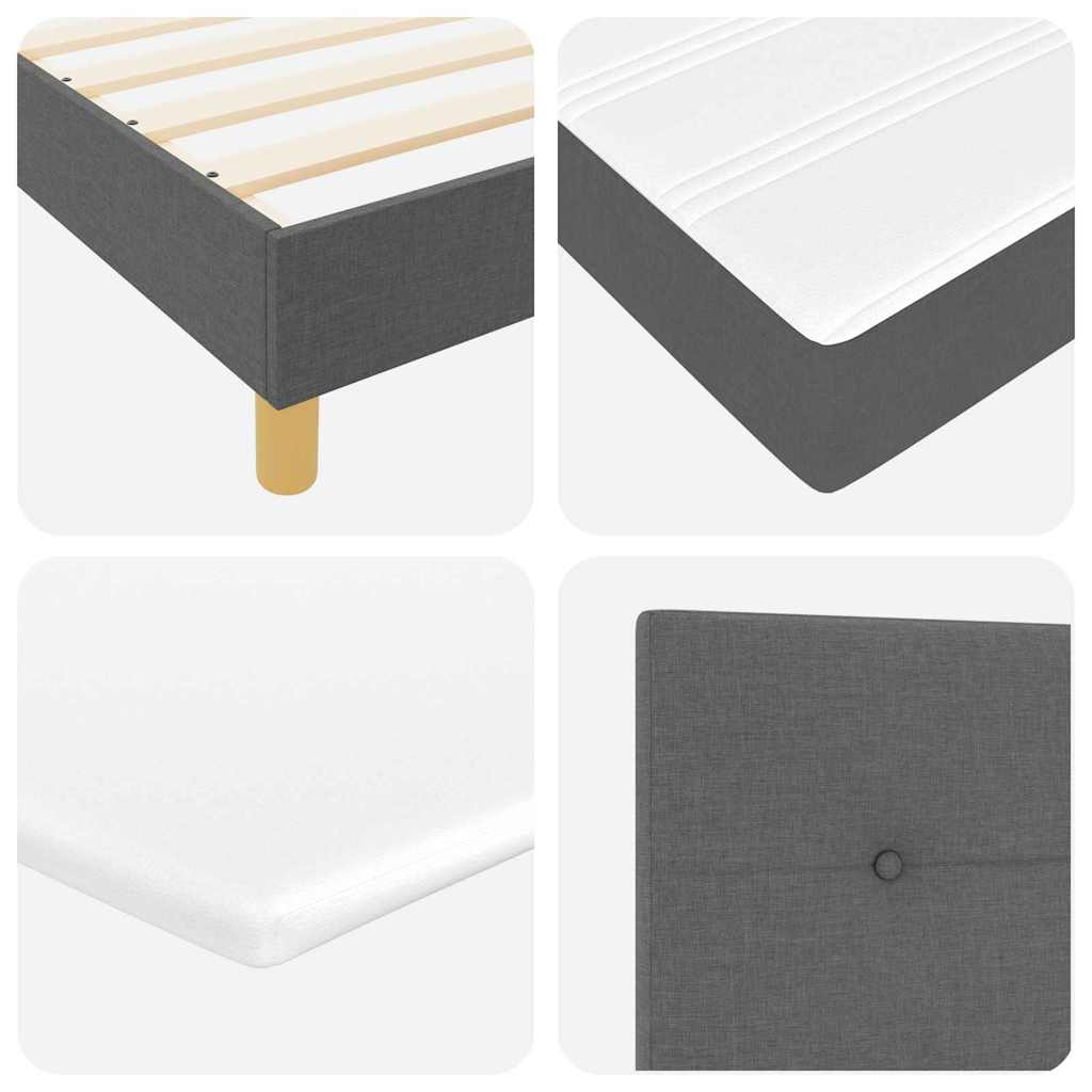 Cama tipo Box Spring con cabecera Gris oscuro 140 x 200 cm tela