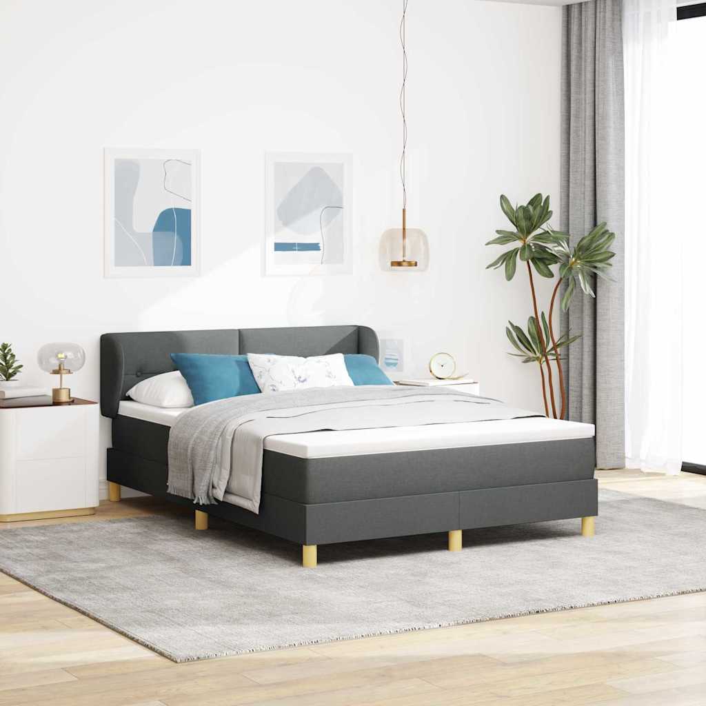 Cama tipo Box Spring con cabecera Gris oscuro 140 x 200 cm tela