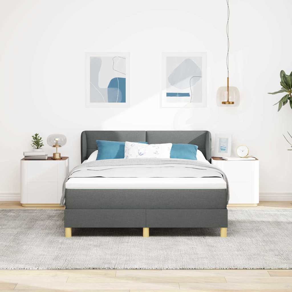 Cama tipo Box Spring con cabecera Gris oscuro 140 x 200 cm tela