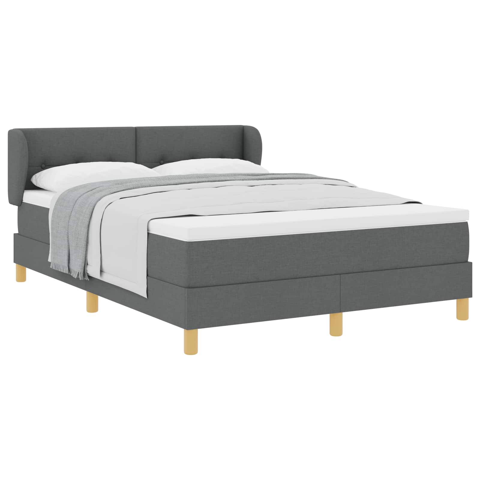 Cama tipo Box Spring con cabecera Gris oscuro 140 x 200 cm tela