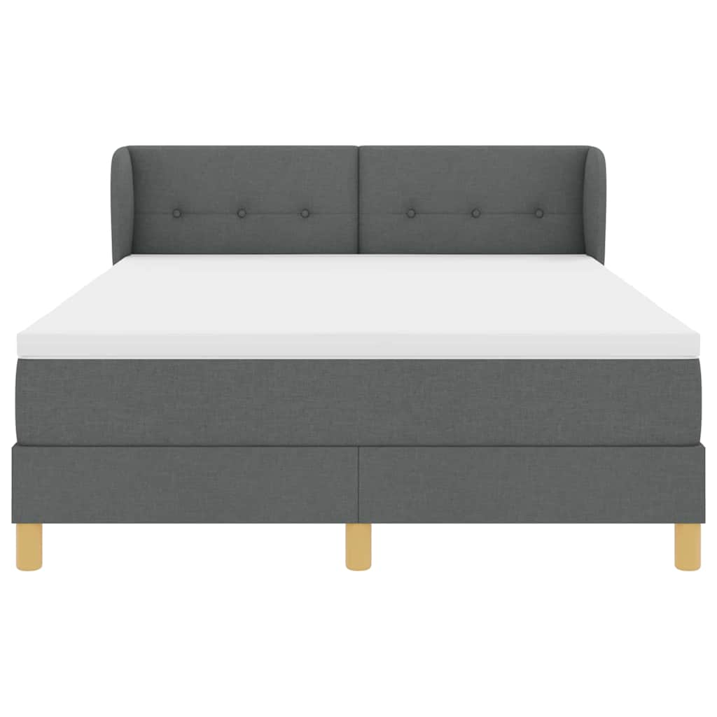 Cama tipo Box Spring con cabecera Gris oscuro 140 x 200 cm tela