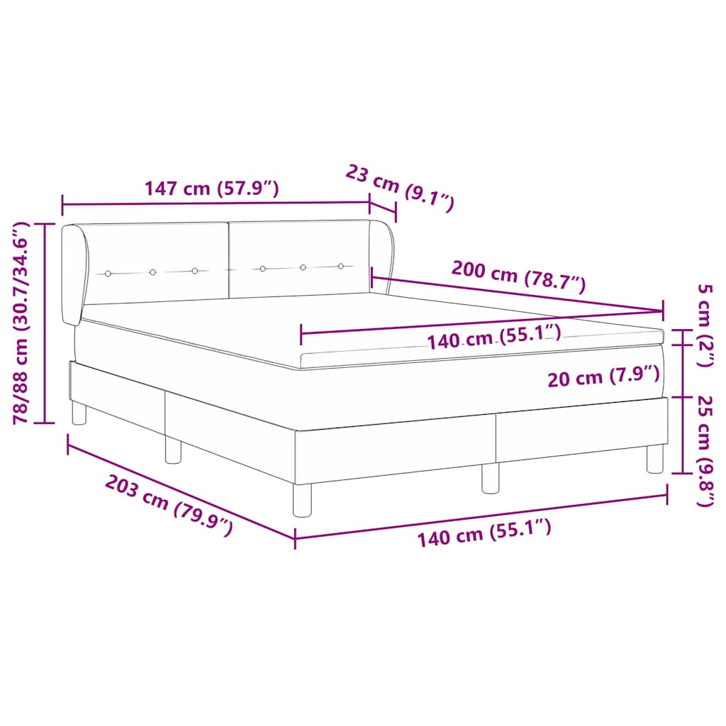 Cama tipo Box Spring con cabecera Gris oscuro 140 x 200 cm tela