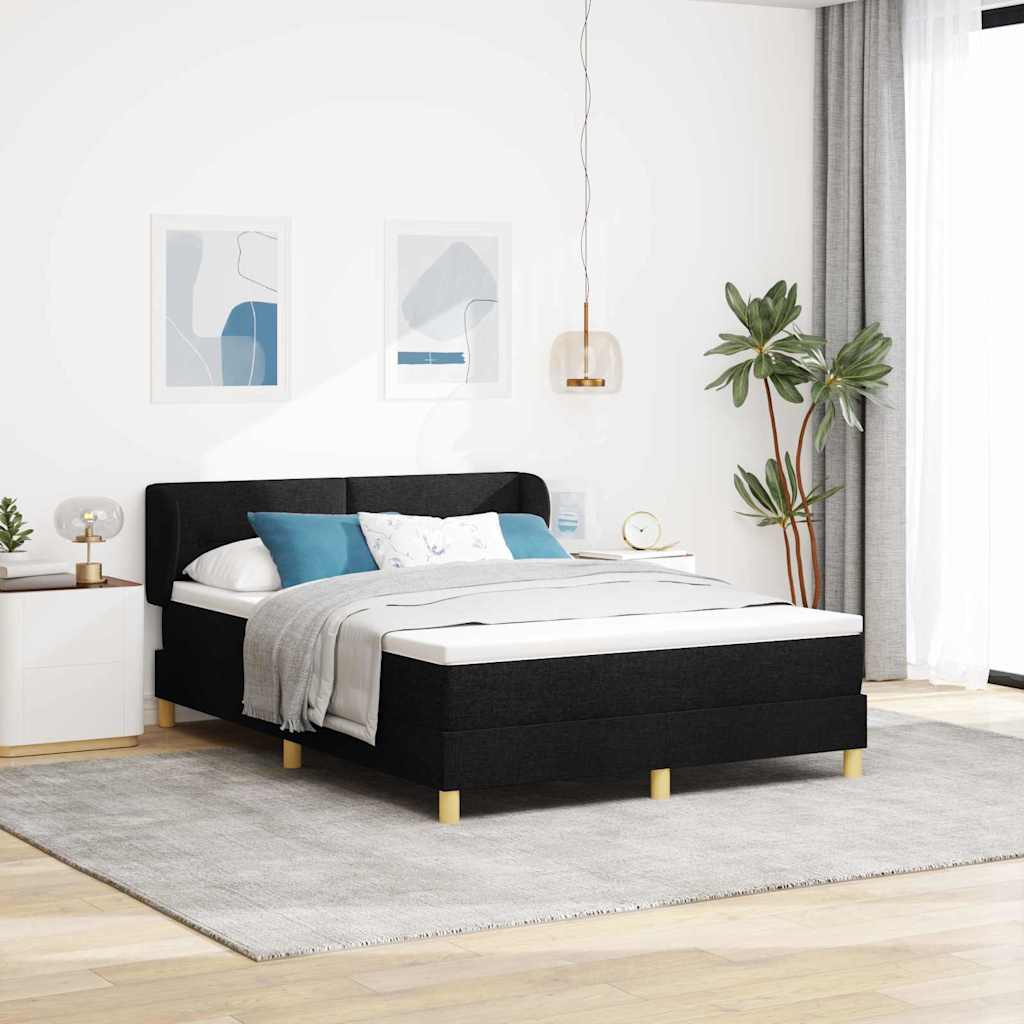 Dark Grey 140 x 200 cm Fabric Box Spring Bed with Headboard