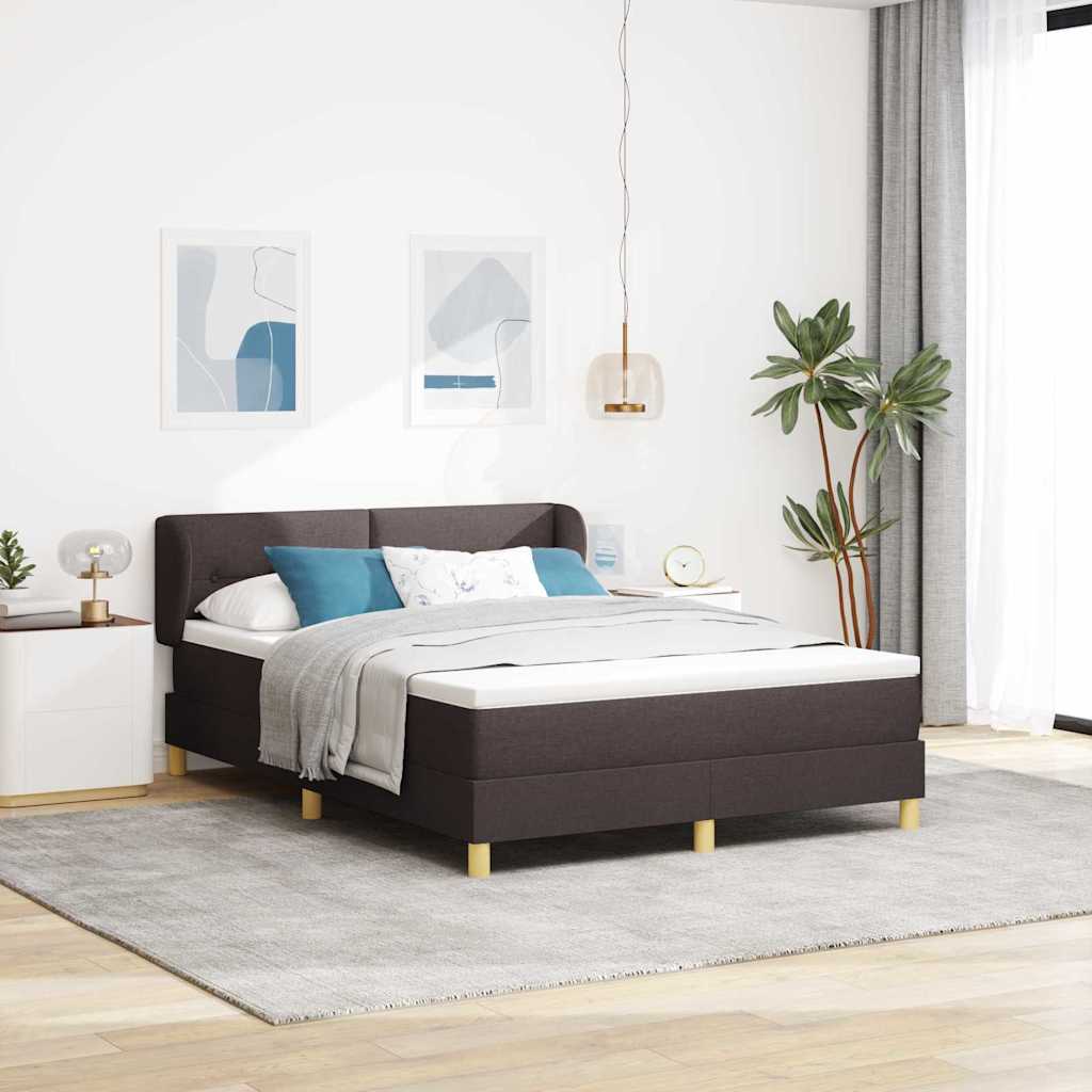 Dark Grey 140 x 200 cm Fabric Box Spring Bed with Headboard