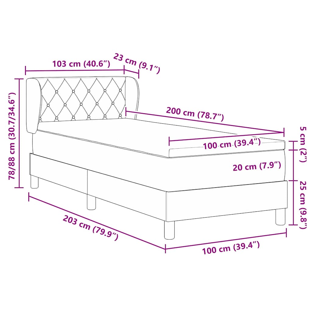 Cama tipo Box Spring Azul oscuro 100 x 200 cm Terciopelo