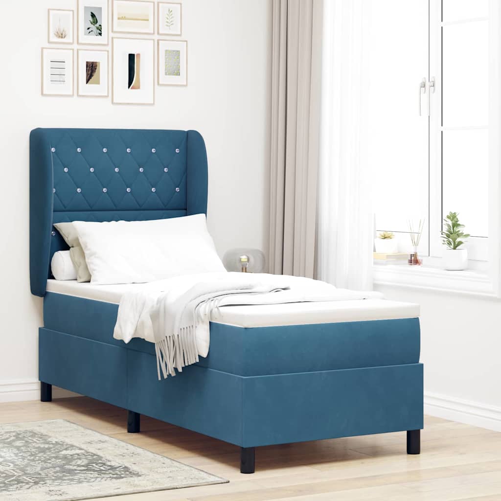 Dark Blue Box Spring Bed 190 x 140 cm Velvet