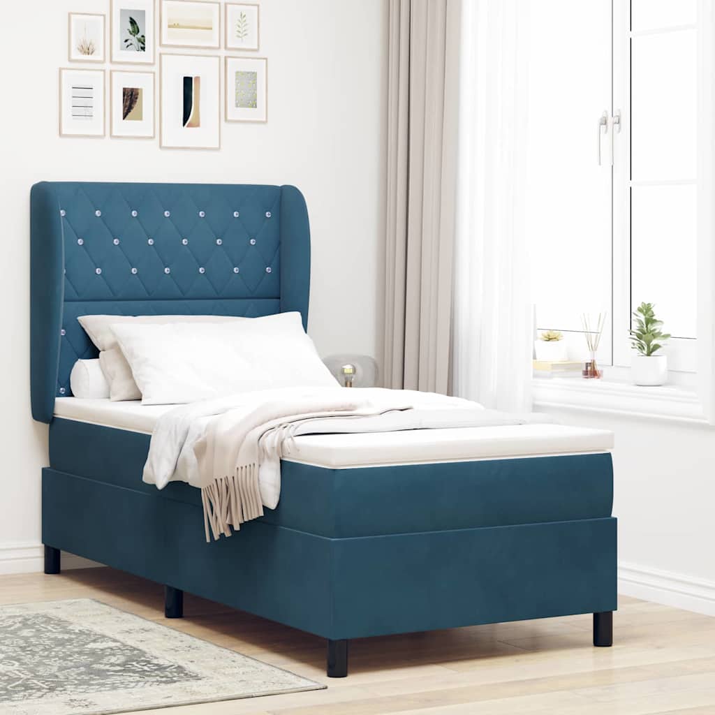 Dark Blue Box Spring Bed 190 x 140 cm Velvet
